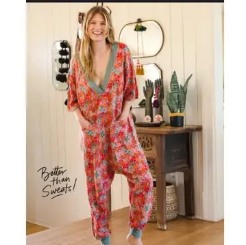 VintageNatural Life Women Jumpsuit One-Piece Floral Bohemian Relaxed Fit L - Picture 2 of 7